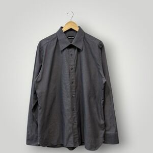 Tom Ford Mens Grey Cotton Micro Pattern Dress Shirt Made in Italy Size 44 17.5